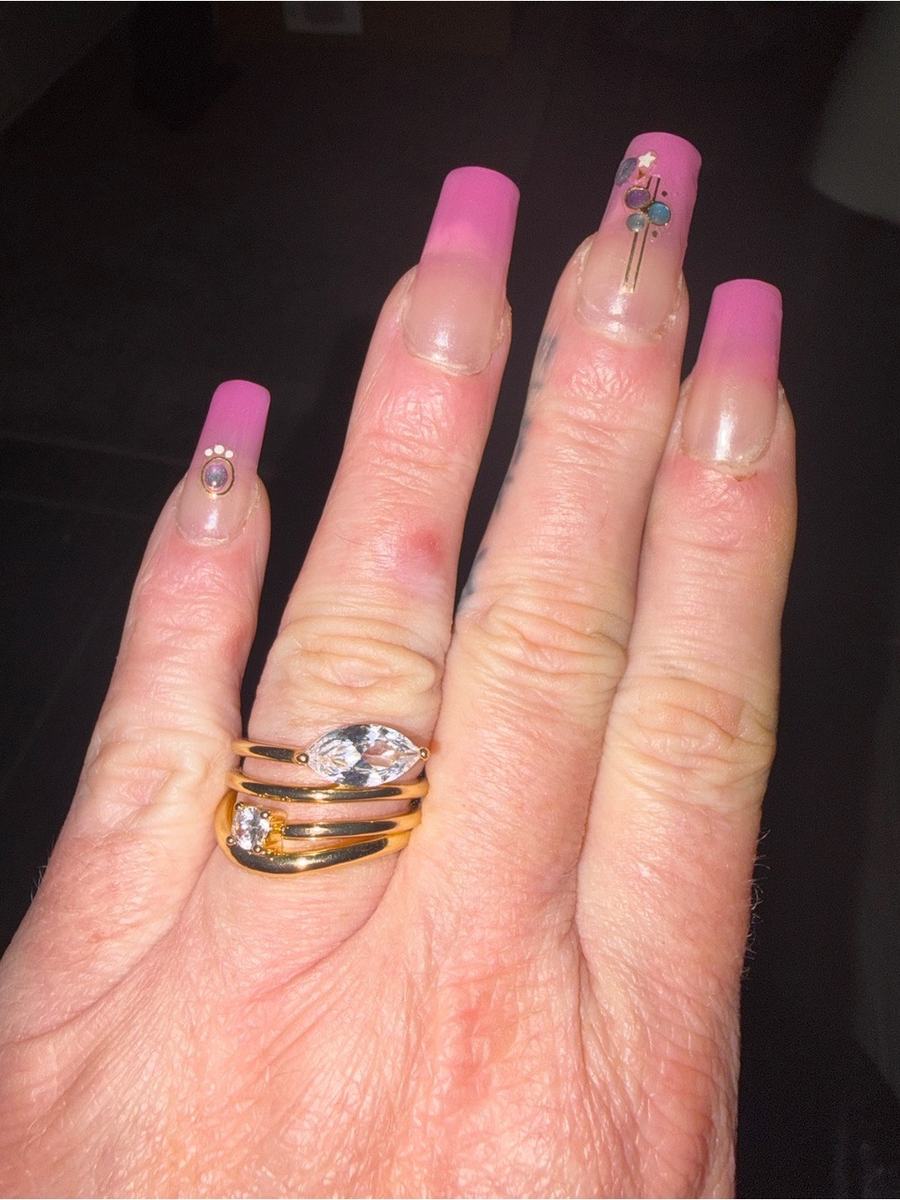 New Nordstrom Gold-Tone East Wear mmmmmmCZ Multi-Band Statement Ring Set Size [m
